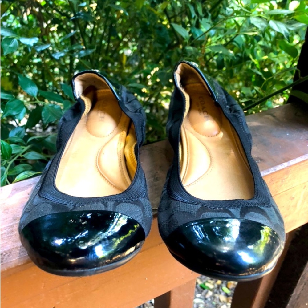 Coach Black Wanda Ballet Flat with Patent Toe